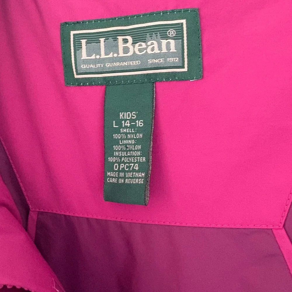 L.L.Bean Kids' Lrg 14-16 Two Tone Magenta Winter Coat Thick No Hood‎